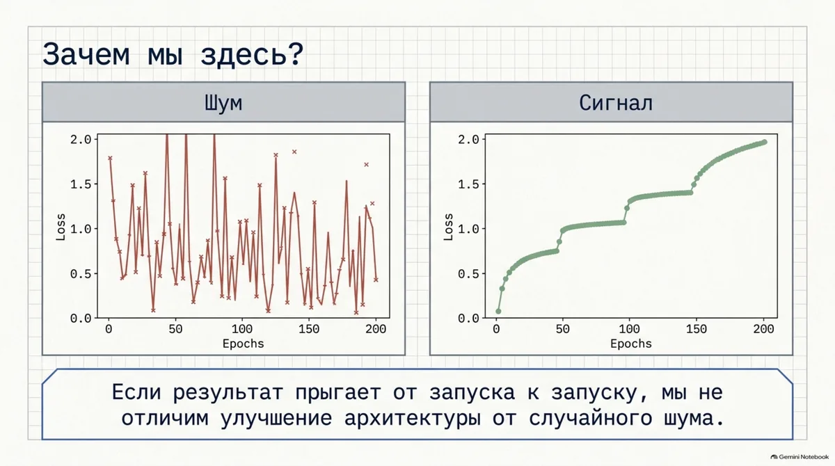 Якщо результат стрибає від запуску до запуску, поліпшення архітектури не відрізнити від шуму