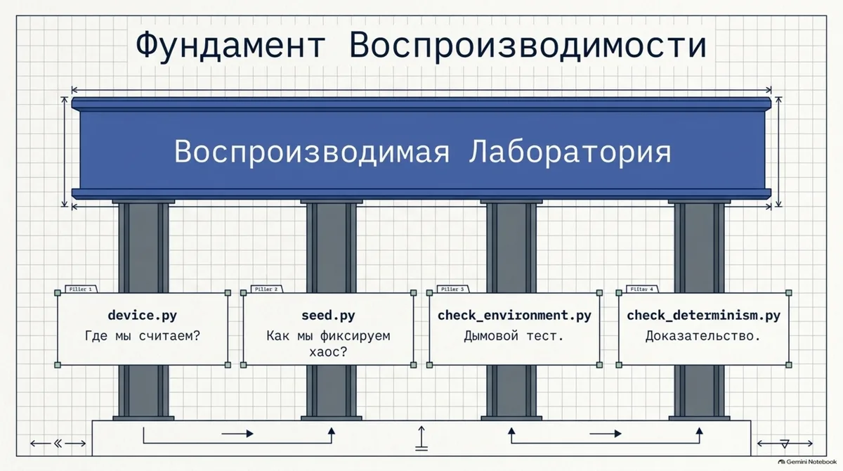Чотири опори лабораторії: пристрій, зерно, димовий прогін і доказ