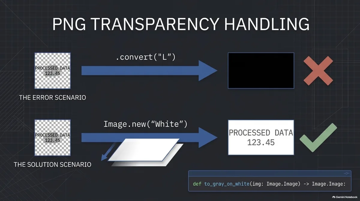 Прозрачный PNG: convert(L) заливает чёрным; подложка на белом сохраняет текст