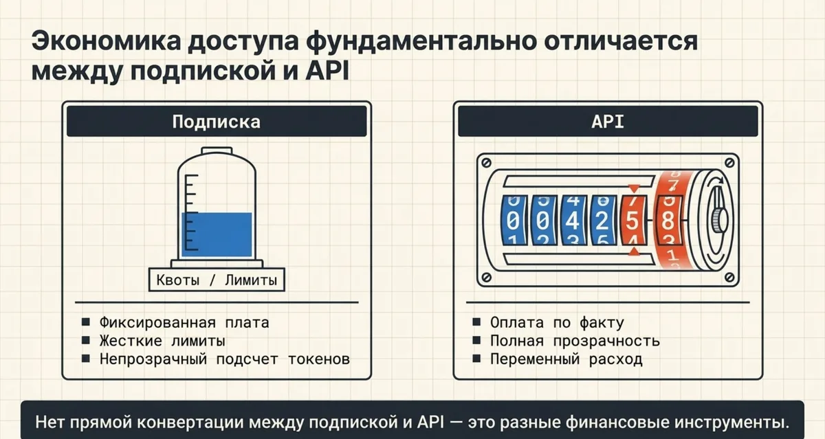Subscription quotas and limits versus metered API billing — different financial instruments.